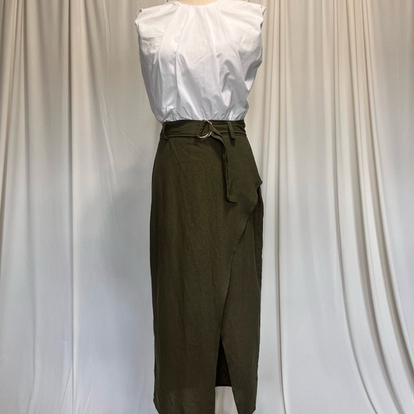 Zara Dress with White Sleeveless Blouse and Attached Green Linen Blend Skirt - Picture 4 of 10